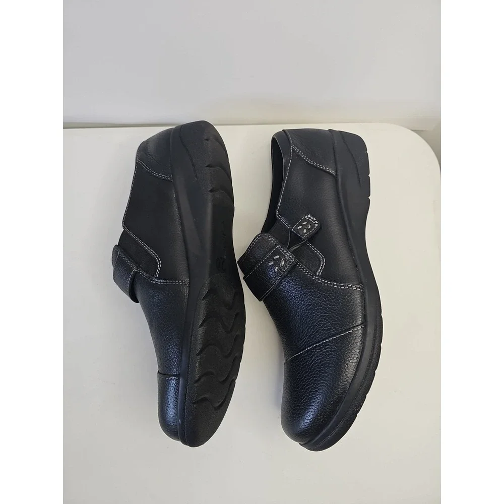 Clarks Collection CHEYN ONYX Black Leather Slip‎ Onn Loafer Flat SHOE Size 7.5 M